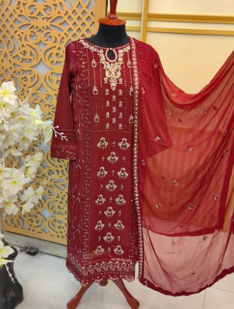 3 Piece - Embroidered Chiffon Agha Noor Master Replica - 006 Brand & Cottage by W/F