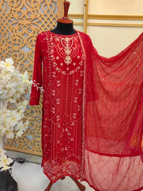 3 Piece - Embroidered Chiffon Agha Noor Master Replica-008 Brand & Cottage by W/F