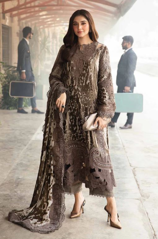 Maria.b Winter Luxe Embroidered Palachi Suit | DL-1201-3 Piece Unstitched Brand & Cottage by W/F