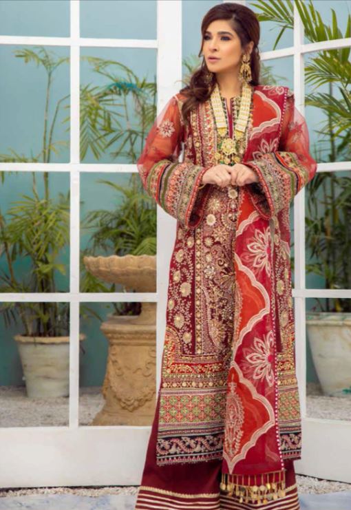 Maryam Hussain Embroidered Organza Unstitched 3 Piece Suit MRH21W D-06 GOTTA Brand & Cottage by W/F