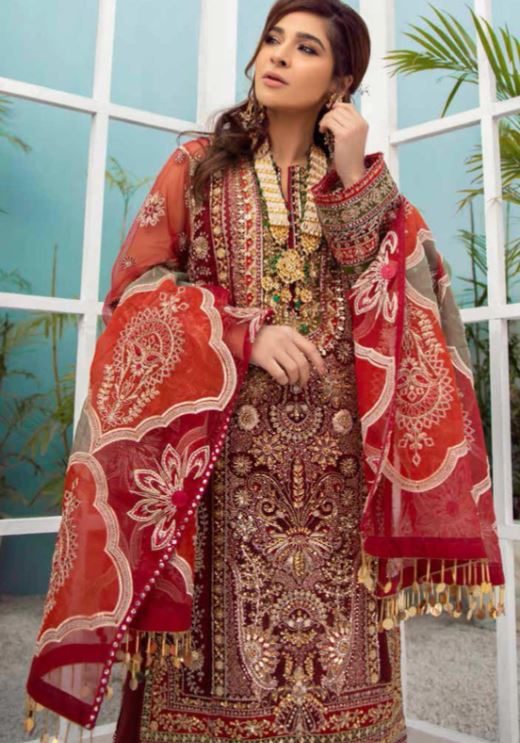 Maryam Hussain Embroidered Organza Unstitched 3 Piece Suit MRH21W D-06 GOTTA Brand & Cottage by W/F