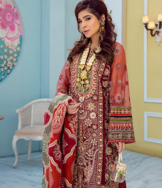 Maryam Hussain Embroidered Organza Unstitched 3 Piece Suit MRH21W D-06 GOTTA Brand & Cottage by W/F